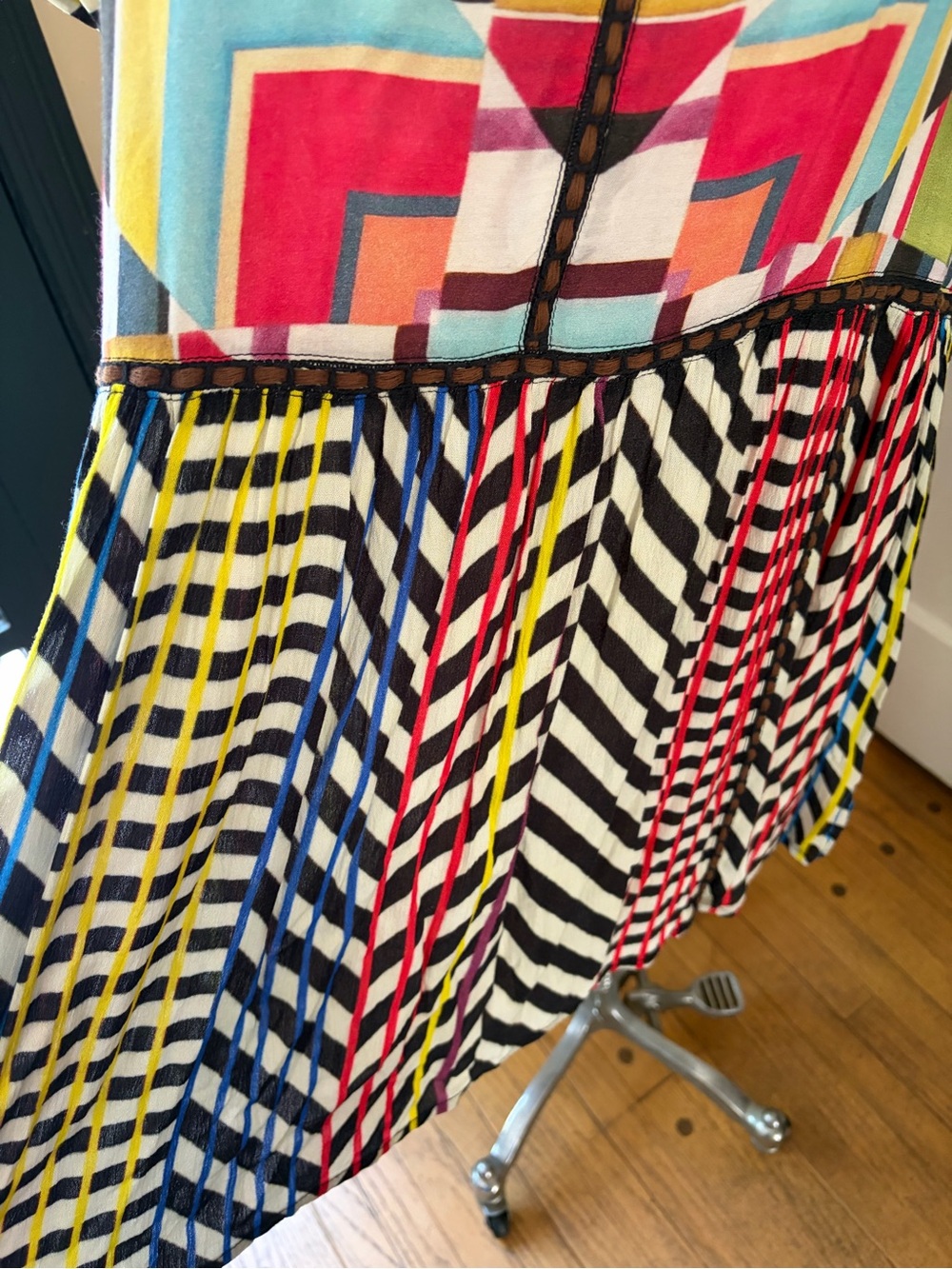 Anthropologie Colorful Geometric & Striped Short Sleeve Mini Dress - Picture 6 of 7